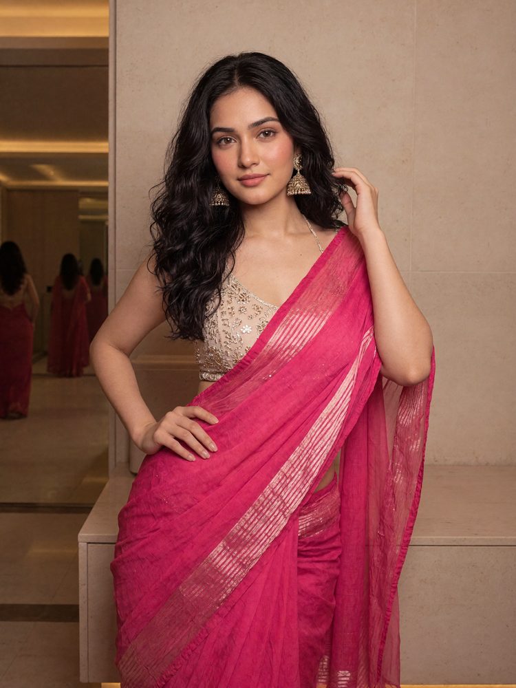 Pink saree evening